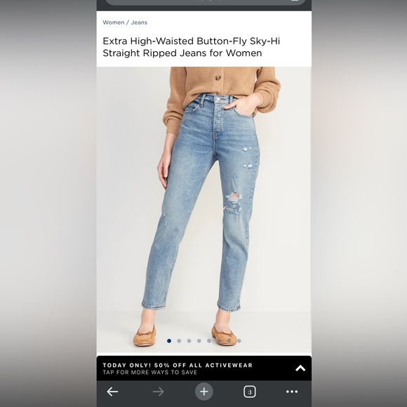 Old Navy - Extra High-Waisted Button-Fly Sky-Hi Straight Ripped Jeans for Women - Picture 1 of 4